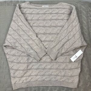 Andrea Jovine Cable Knit Mink Color Crew Neck Sweater Large
